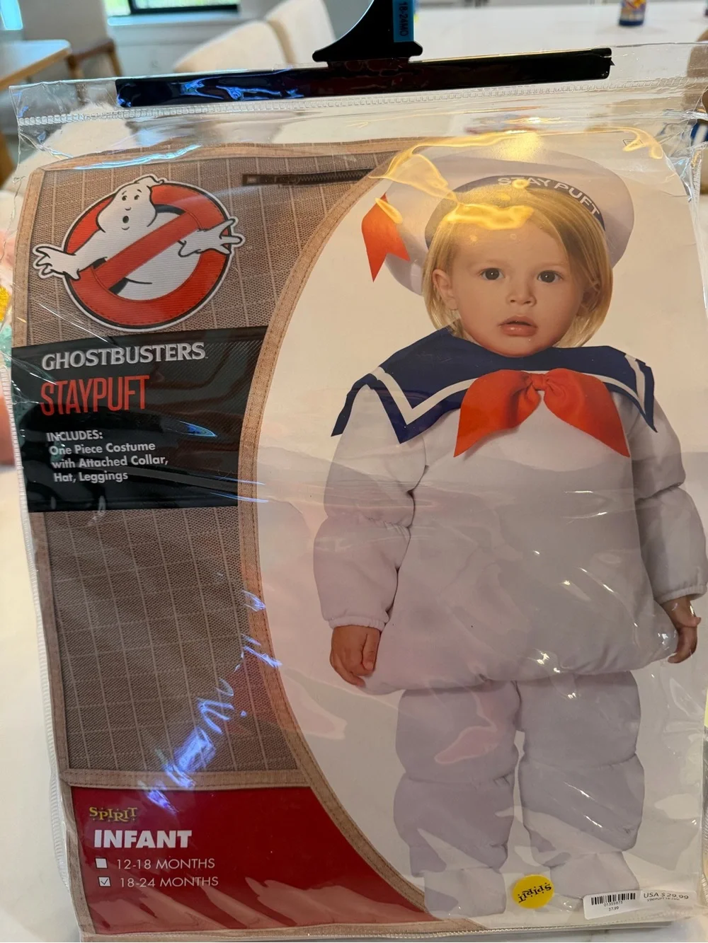 Spirit Ghostbusters Stay Puft Infant Costume — White with Blue & Red Accents